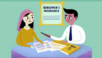 Create an illustration in a charming, simplified, and colourful style reminiscent of children's books created during the late 19th century, with abundant attention to detail but retaining a minimalist aesthetic. The image should depict an Asian woman and a White man, presenting as a couple, signing borrower's insurance for a real estate project with a Middle-Eastern male broker. They should be in a professional setting, with paperwork spread out on a table and the broker explaining the details to them. Note that the illustration should be a vector-style rendering with no background.