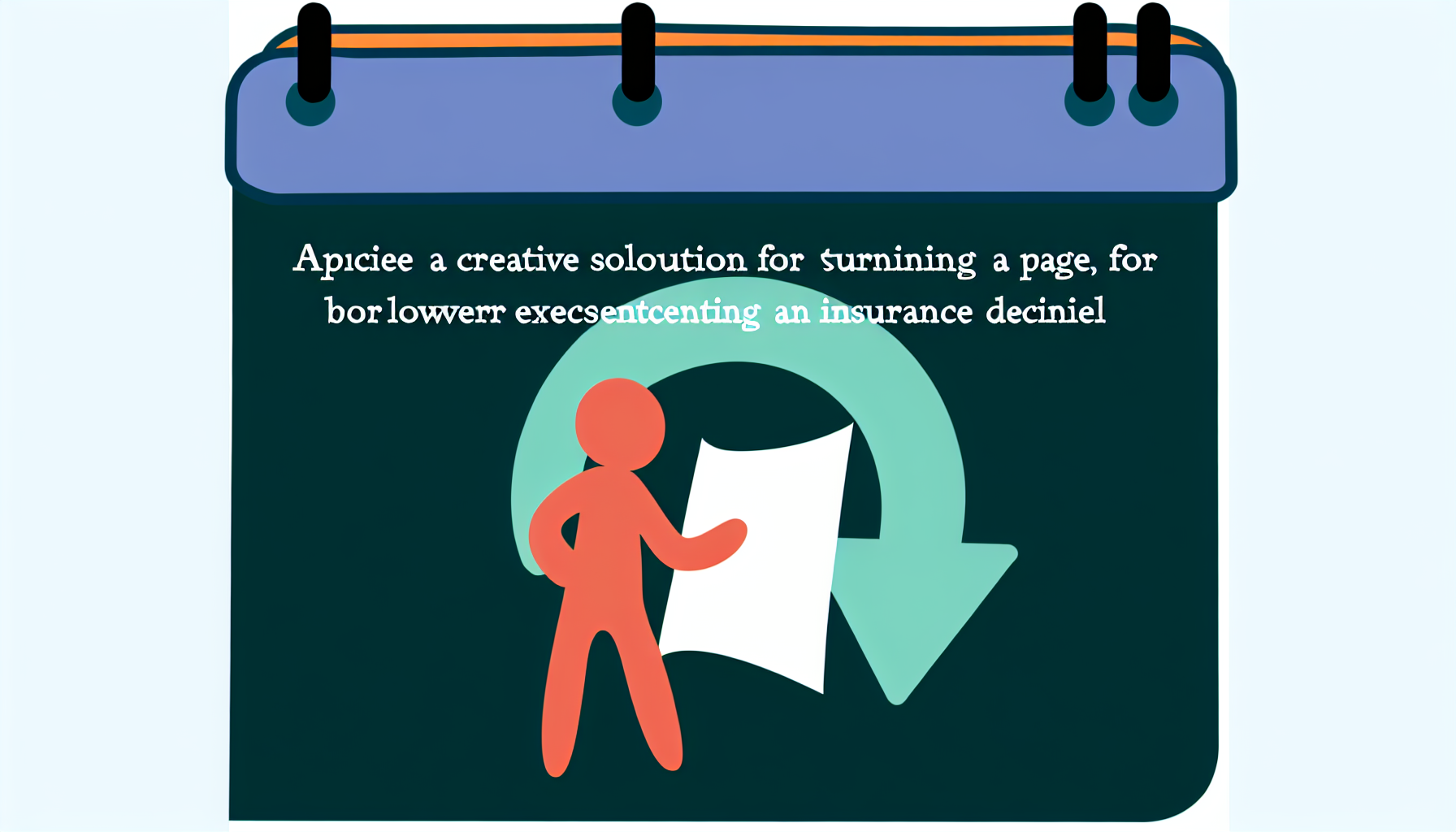 Depict a creative solution for someone turning a page, symbolizing alternatives for a borrower experiencing an insurance denial. Achieve this in a style reminiscent of pre-1912 children's book illustrations, characterized by their simple, cute, full-color, minimalist, and detailed features, in a vector illustration format without a background.