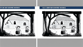 Create an image comparing old and new borrower insurance, emphasizing the savings achieved through the Lemoine Law. The scene should capture the ethos of storybook illustrations popular in the 18th and 19th centuries, prioritizing simplicity and cuteness. Avoid complexities and maintain a minimalist aesthetic. The image should be in full color and resemble a detailed vector illustration. Please do not incorporate a background.