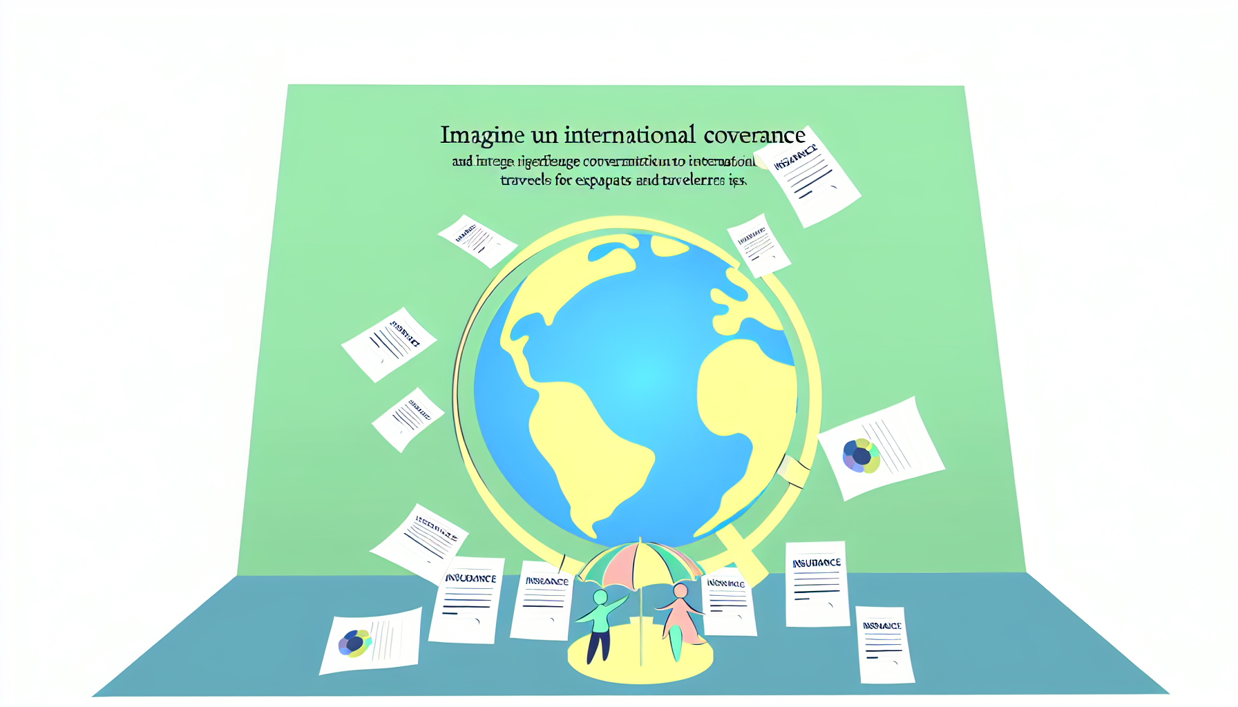 Imagine a stylized globe surrounded by insurance documents, portraying the idea of international coverage for expats and travellers. This scene should be executed in a method reminiscent of children's book illustrations prior to 1912, utilizing a simple but detailed approach. The style should be minimalist and cute with full colour, created as a vector illustration. Please leave the background blank.